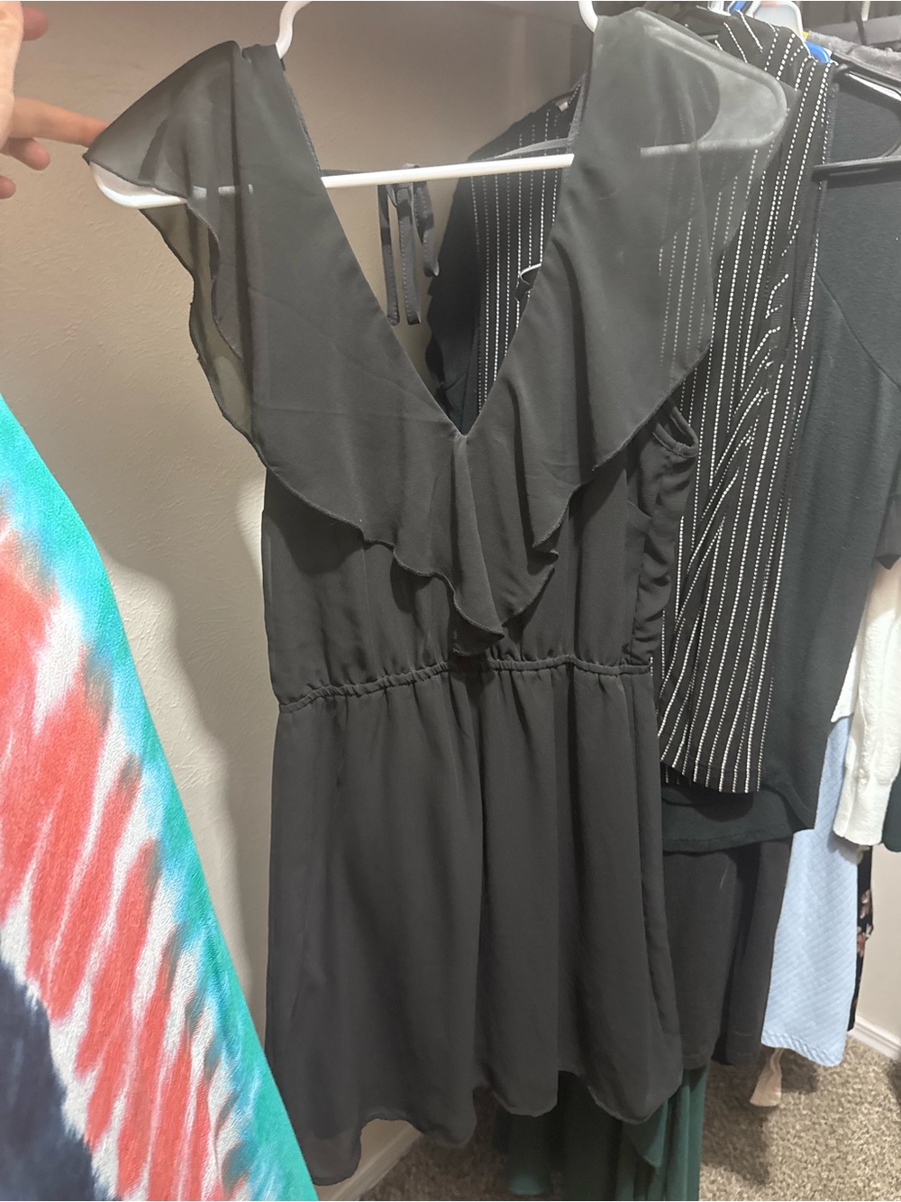 H&M Black Ruffle V-Neck Mini Dress